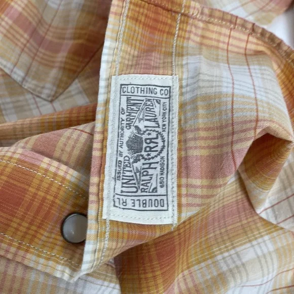 RRL Western Shirt Snap Sunset Orange Men’s Size Small
